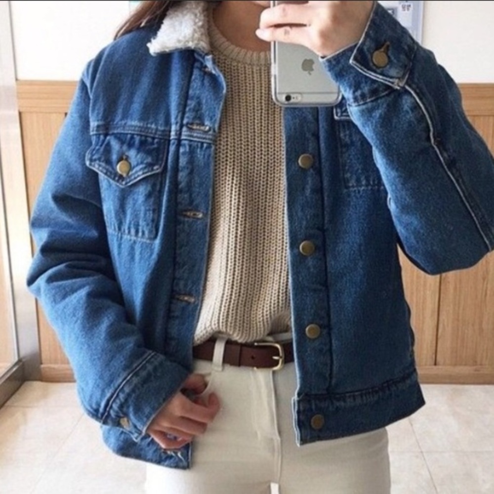 AMERICAN APPAREL ✨ Denim Sherpa Jean Jacket (XS UNISEX -  WOMEN’s Medium)